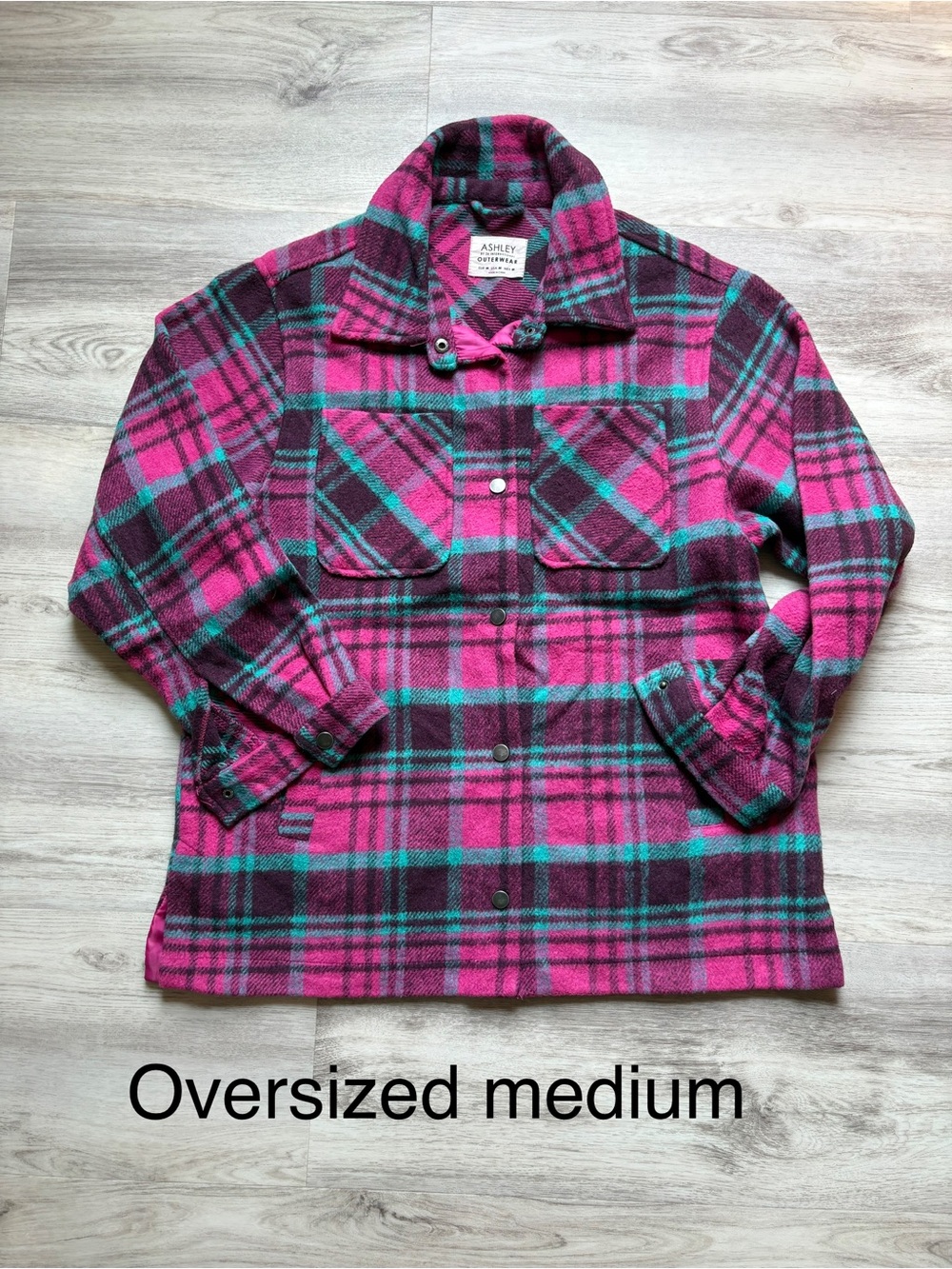 Ashley By 26 International Pink Plaid Jean-Style Jacket with Teal Accents